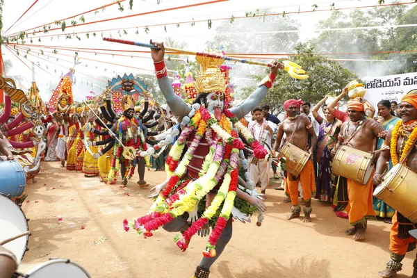 Dançarinos Tradicionais Indianos Getup Hyderabad Índia Março 2022 — Fotografia de Stock