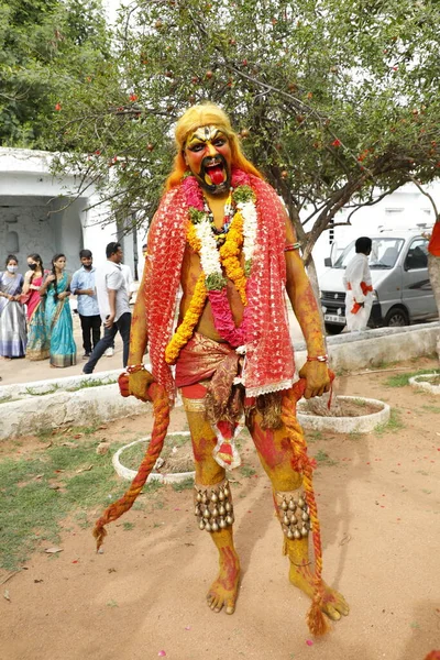 Indické Tradiční Tanečníci Kostýmu Hyderabad Indie Března 2022 — Stock fotografie