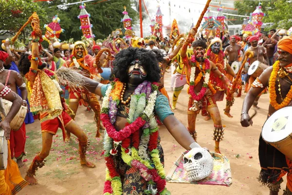 Ballerini Tradizionali Indiani Costume Carnevale Hyderabad India Marzo 2022 — Foto Stock