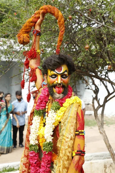 Dançarinos Tradicionais Indianos Getup Carnaval Hyderabad Índia Março 2022 — Fotografia de Stock