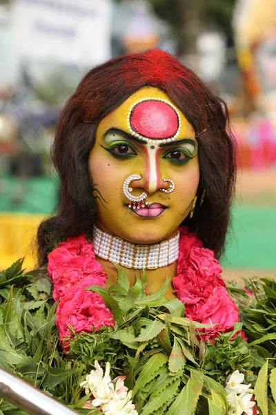 Bailarines Tradicionales Indios Disfrazados Carnaval Hyderabad India Marzo 2022 — Foto de Stock