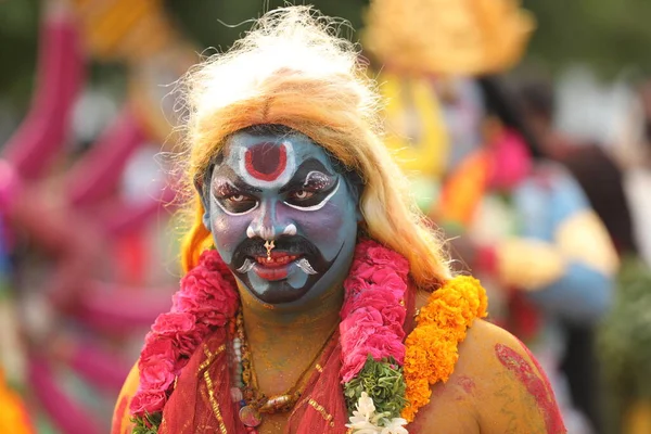 Bailarines Tradicionales Indios Disfrazados Carnaval Hyderabad India Marzo 2022 —  Fotos de Stock