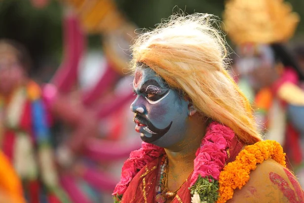 Danseurs Traditionnels Indiens Tenue Carnaval Hyderabad Inde Mars 2022 — Photo