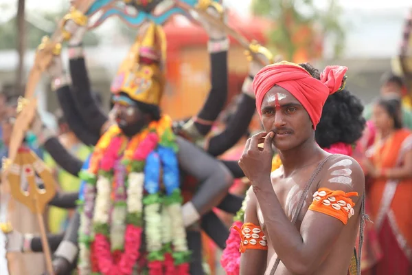 Danseurs Traditionnels Indiens Tenue Carnaval Hyderabad Inde Mars 2022 — Photo