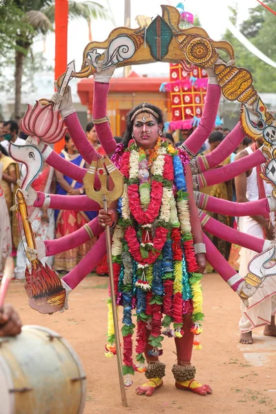 Indiska Traditionella Dansare Klänning Karnevalen Hyderabad Indien Mars 2022 — Stockfoto