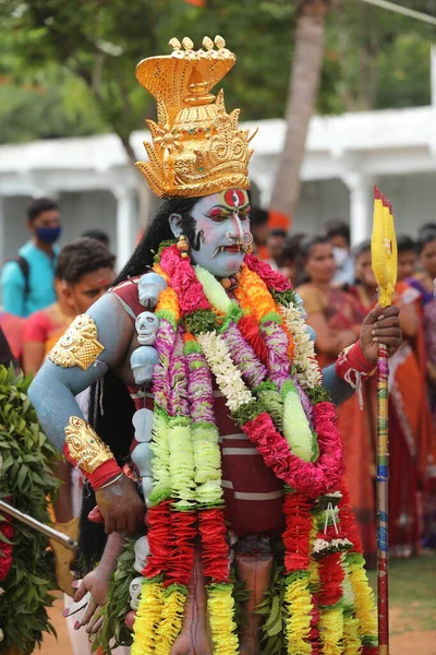 Danseurs Traditionnels Indiens Tenue Carnaval Hyderabad Inde Mars 2022 — Photo