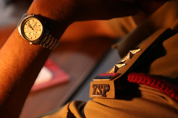 Policía India Vestido Cerca — Foto de Stock