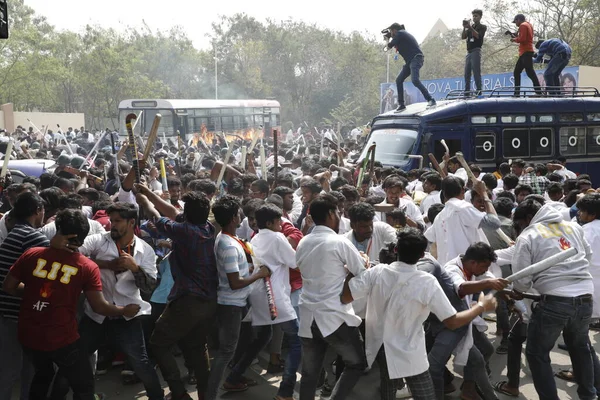 Buss Bränn Collage Studenter Upplopp Hyderabad Indien Mars 2022 — Stockfoto