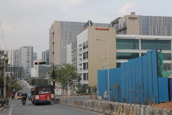 Autobús Que Circula Por Ciudad Road Hyderabad India Feb 2022 — Foto de Stock