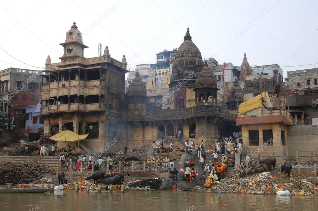 Temple at Varanasi ghat  Ganges River