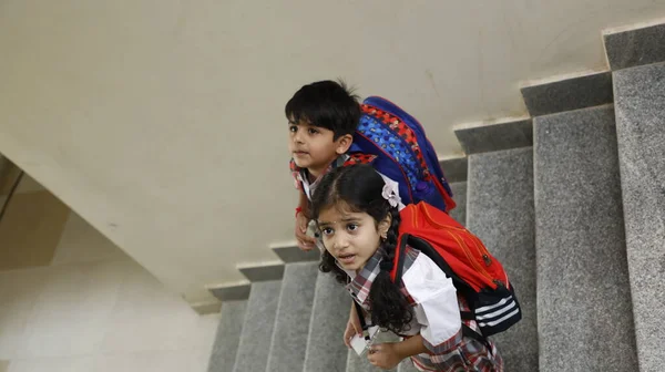 Estudante Menino Menina Com Uniforme Hyderabad Índia Março 2022 — Fotografia de Stock