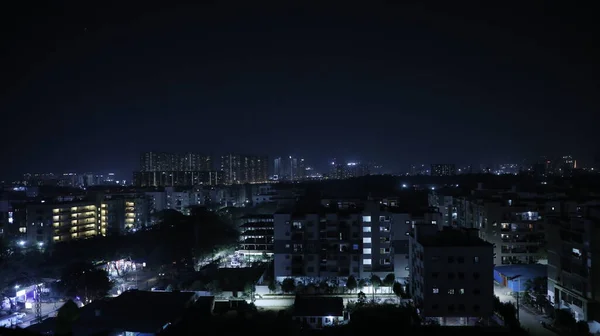 Wide Shot City Buildings Night — Stock Photo, Image