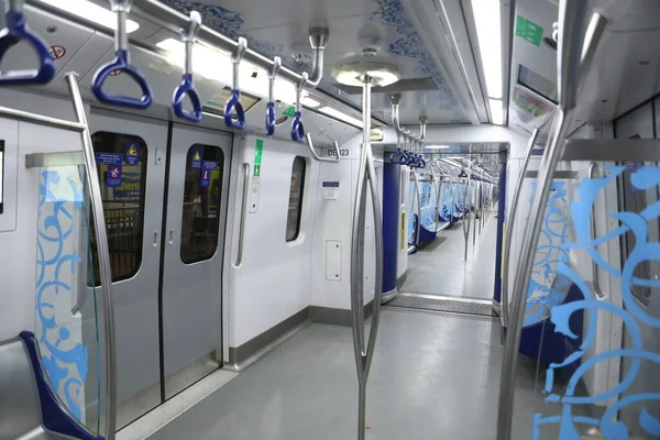 Empty Handrails Metro Train Stock Photo