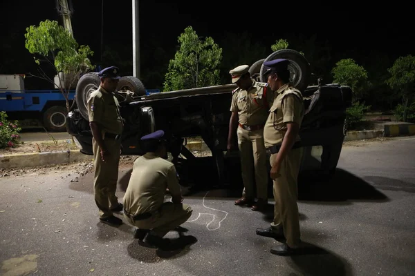 Indian Police at Accident car