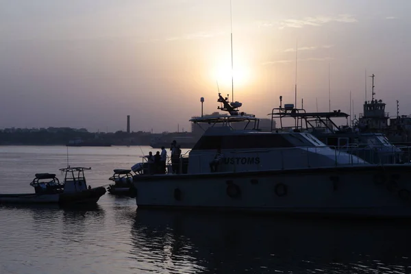 Лодки Закате Море — стоковое фото