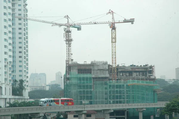 Crane Working Construction Site — Stock Photo, Image