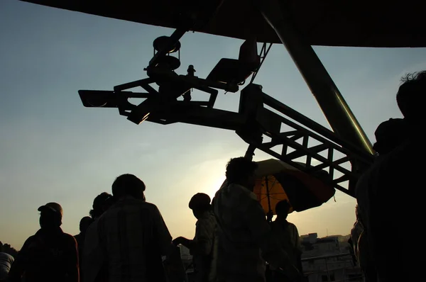 Film crew Using Crane
