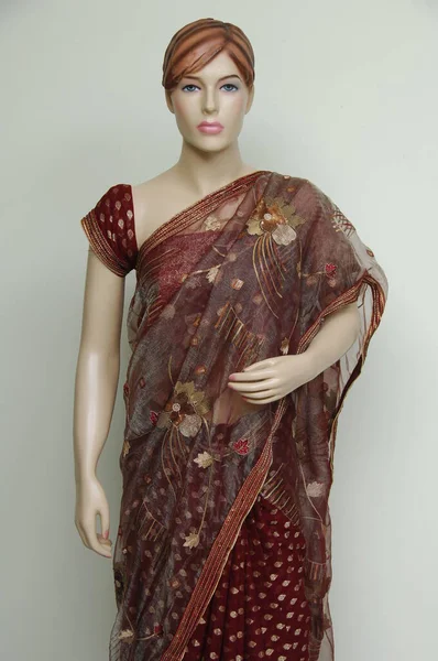 Natuurlijke Zijde Indiase Sari — Stockfoto