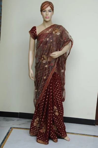 Naturligt Silke Indian Sari — Stockfoto