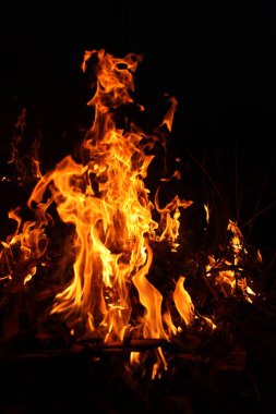 Ateş alevi siyah arkaplanda izole edildi