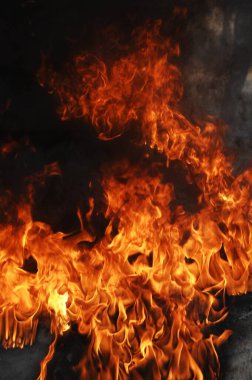 Ateş alevi siyah arkaplanda izole edildi