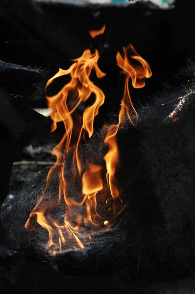 Fire Flame Isolated Black Background — Stock Photo, Image