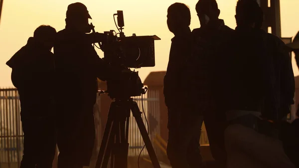 Silueta Film Crew Trabajo — Foto de Stock