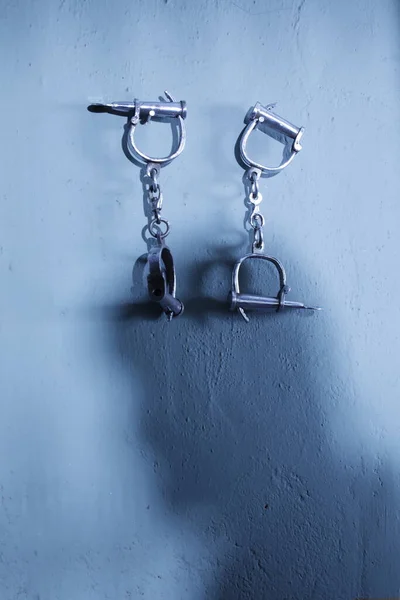 Police Handcuffs Hanging Wall — Foto de Stock