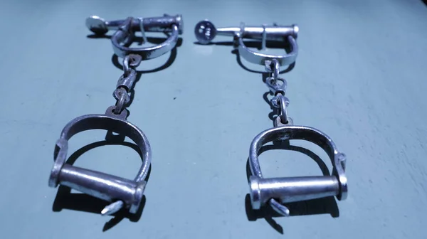 Police Handcuffs Hanging Wall — 图库照片