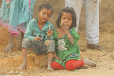 Indian poor Children watching Hyderabad India 2nd Aug 2022
