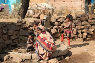 Indian Mother and kid watching Hyderabad India 2nd Aug 2022