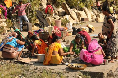 Indian Female Devotees at cooking at temple