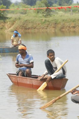 Fishermen in a boat 15th Aug 2022 Hyderabad India