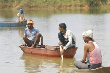 Fishermen in a boat 15th Aug 2022 Hyderabad India