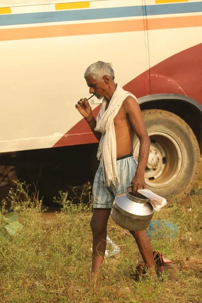 Old Man Rural Area Village Hyderabad India 2Nd Aug 2022 — Stock Photo, Image