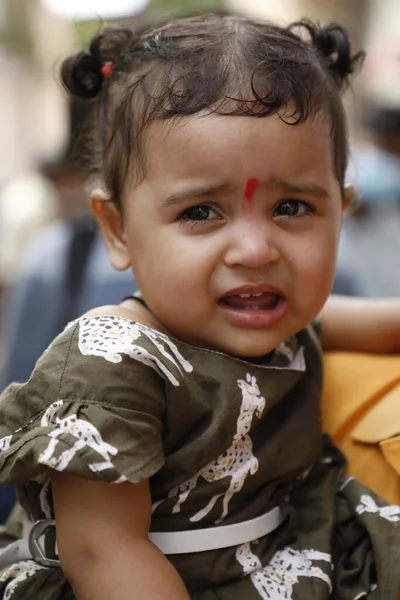 Cute Indian Girl Mother Hyderabad India 2Nd Aug 2022 — Zdjęcie stockowe