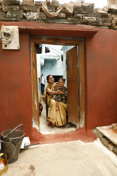 Милая Индийская Девочка Матерью Хайдарабад Индия Августа 2022 Года — стоковое фото