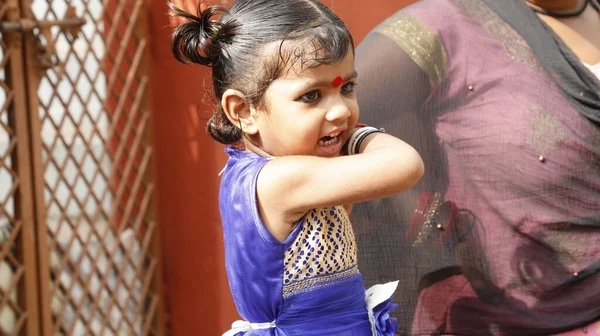 Cute Indian Girl Mother Hyderabad India 2Nd Aug 2022 — Stockfoto