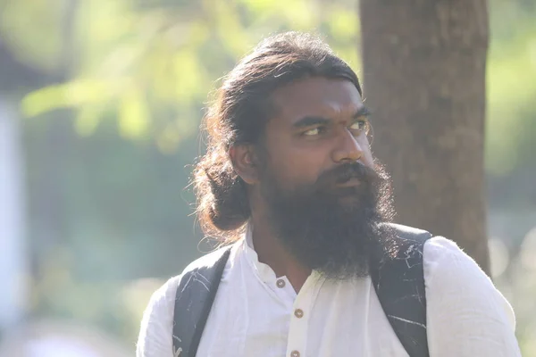 Мужская Модель Волосы Борода Стиль Августа 2022 Хайдарабад Индия — стоковое фото