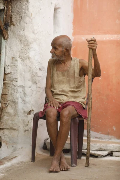 Indian Old Man Home Hyderabad India 2Nd Aug 2022 — 스톡 사진