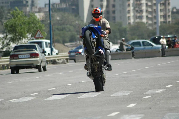 Motorrad Fahrer Auf Der City Road Hyderabad Indien August 2022 — Stockfoto