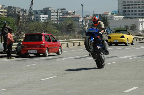 Motorrad Fahrer Auf Der City Road Hyderabad Indien August 2022 — Stockfoto