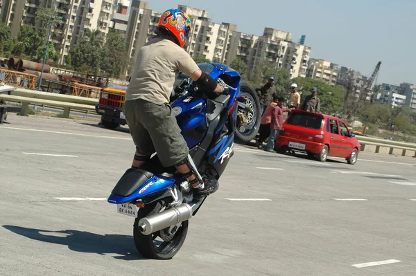 Motorrad Fahrer Auf Der City Road Hyderabad Indien August 2022 — Stockfoto