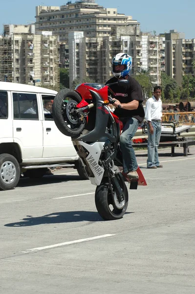 Motorrad Fahrer Auf Der City Road Hyderabad Indien August 2022 — Stockfoto
