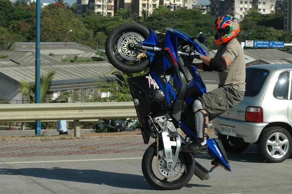 Motorrad Fahrer Auf Der City Road Aug 2022 Hyderabad Indien — Stockfoto