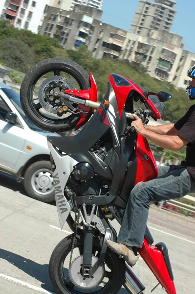 Motorrad Fahrer Auf Der City Road Aug 2022 Hyderabad Indien — Stockfoto