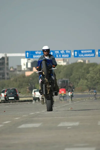 Motorrad Fahrer Auf Der City Road Aug 2022 Hyderabad Indien — Stockfoto