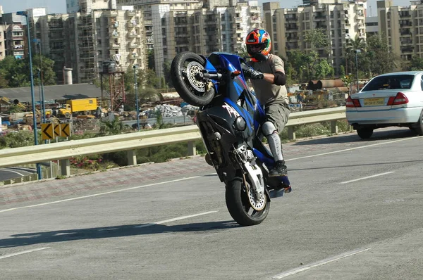 Motorrad Fahrer Auf Der City Road Aug 2022 Hyderabad Indien — Stockfoto