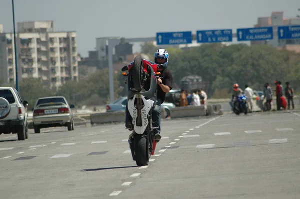 Motorrad Fahrer Auf Der City Road Aug 2022 Hyderabad Indien — Stockfoto