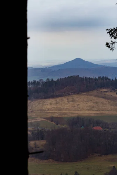 Panorama Kaczawskie Mountains Ostrzyca Mountain Skopiec Mountain — Φωτογραφία Αρχείου